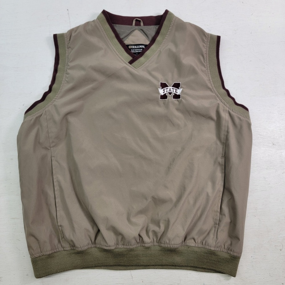 Vintage Holloway Mississippi State Lined Vest Windbreaker Taupe Mens Jacket Sz L